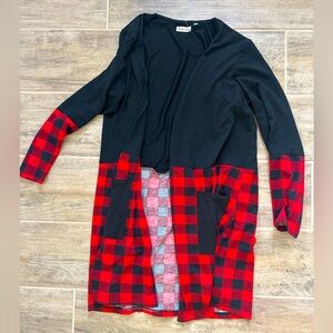 Black and Red Plaid Open Cardigan